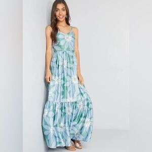 ModCloth Floral Green and Blue Maxi Dress